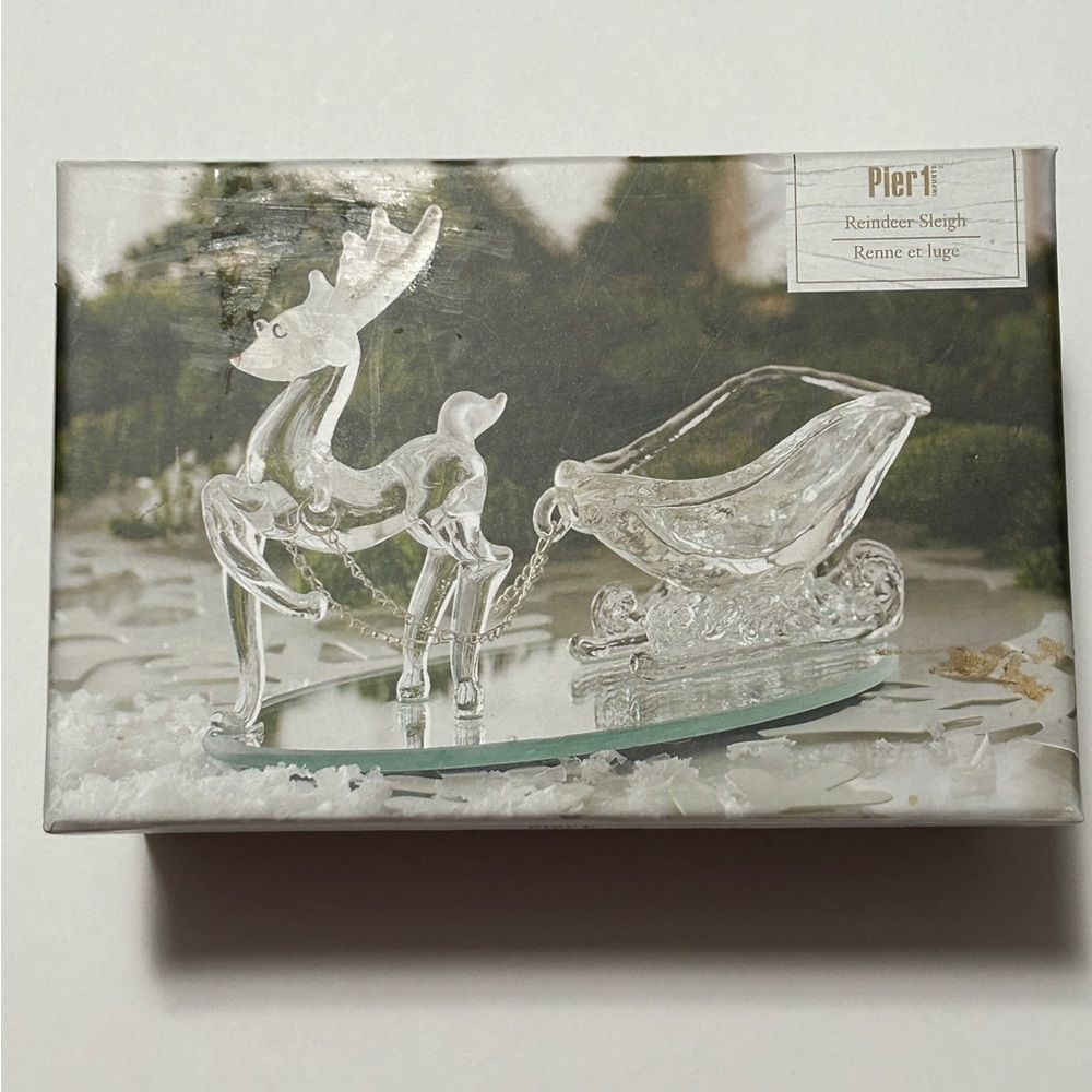 Pier 1 Imports Reindeer and Sleigh Clear Glass in Box Christmas